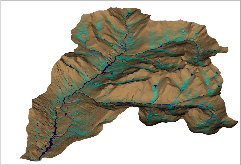 Simulated surface water depth in the East River watershed